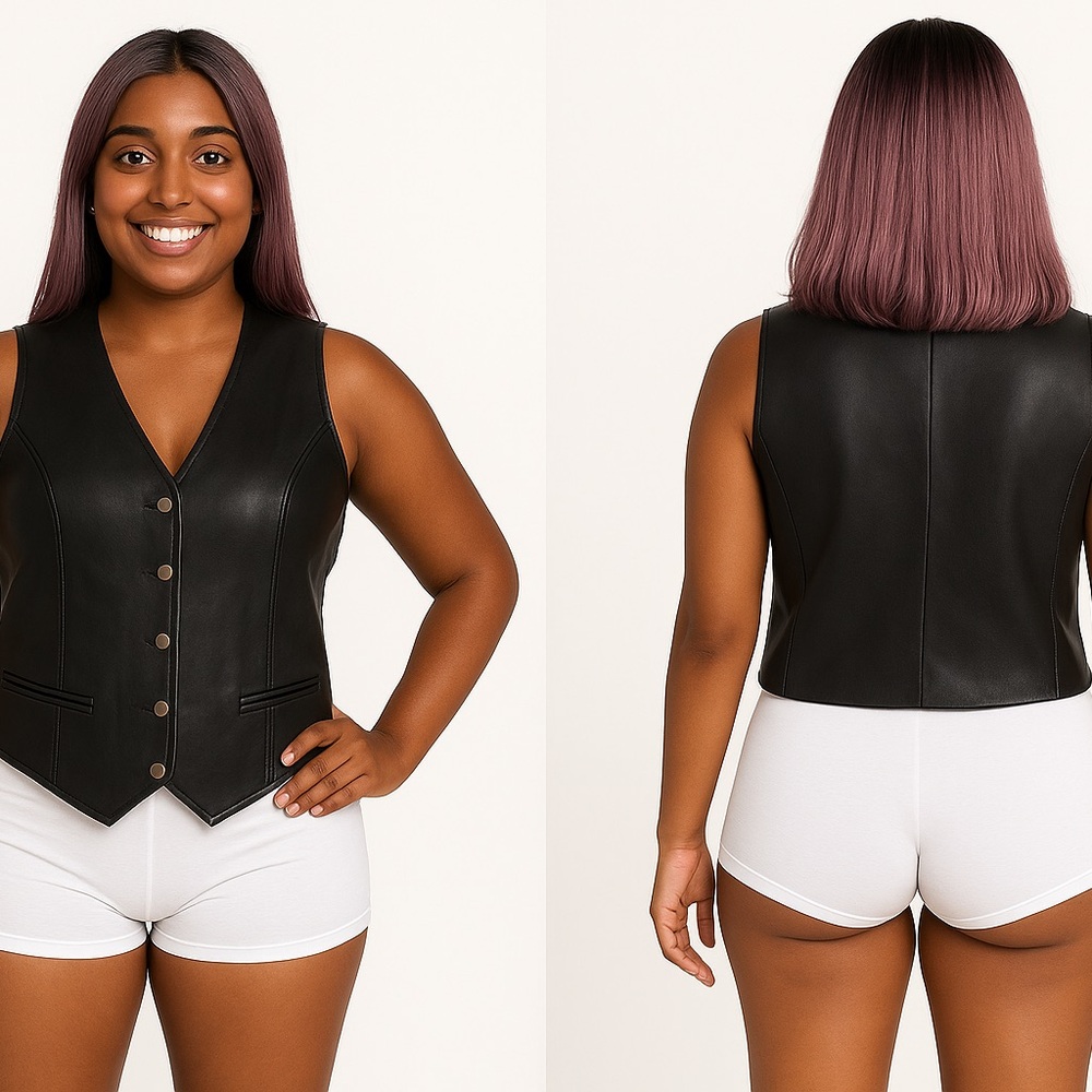 Women's Black Leather Vest